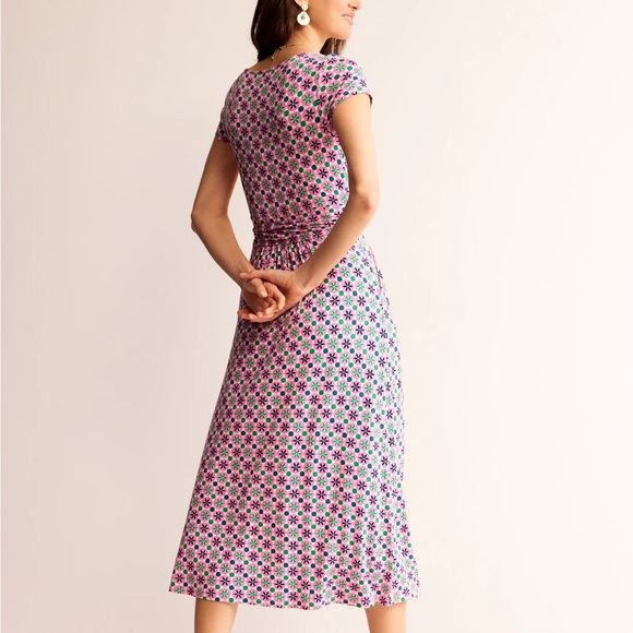 Boden Amelie Jersey Midi Dress in Pink Power Botanic Tile Size US 8 - Picture 4 of 10